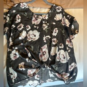 West Kei Black Floral Top with Pink and Cream Blooms